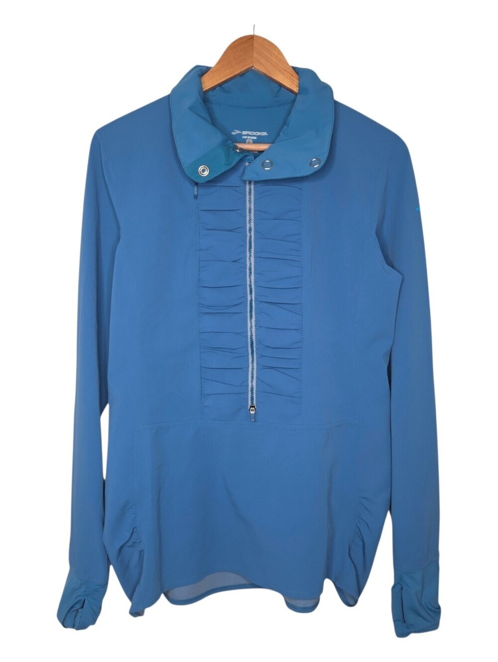 Brooks Womens Blue Collared Pleated Equilibrium Running Half Zip Pullover Large